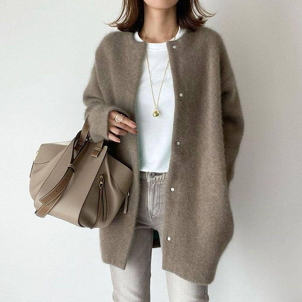 Oversized vest met knoopsluiting en lange lengte in donkerbruin