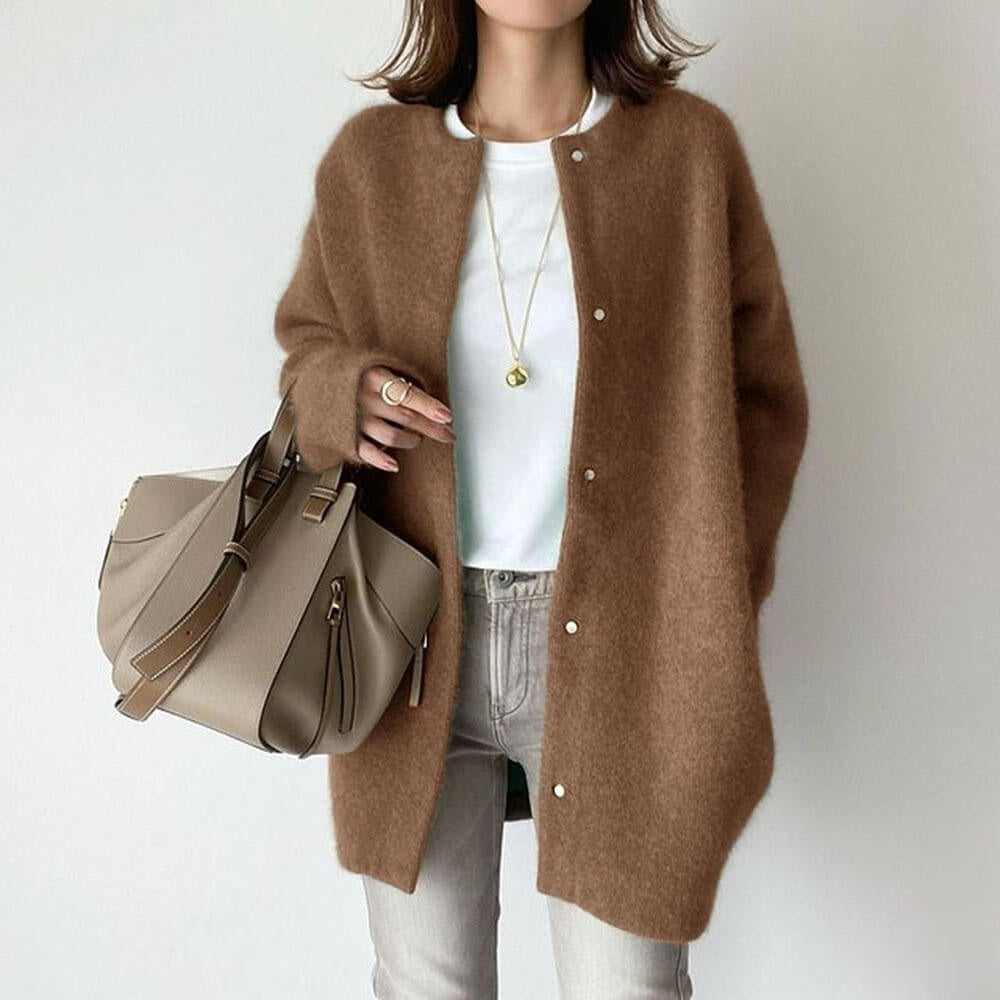 Oversized vest met knoopsluiting en lange lengte in bruin