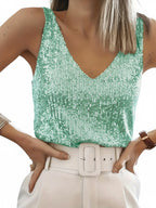 Pailletten top met v-hals en mouwloos design voor dames