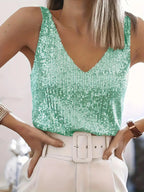 Pailletten top met v-hals en mouwloos design voor dames