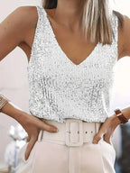 Pailletten top met v-hals en mouwloos design voor dames
