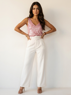 Pailletten top met v-hals en mouwloos design voor dames in roze