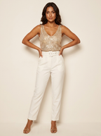 Pailletten top met v-hals en mouwloos design voor dames in goud