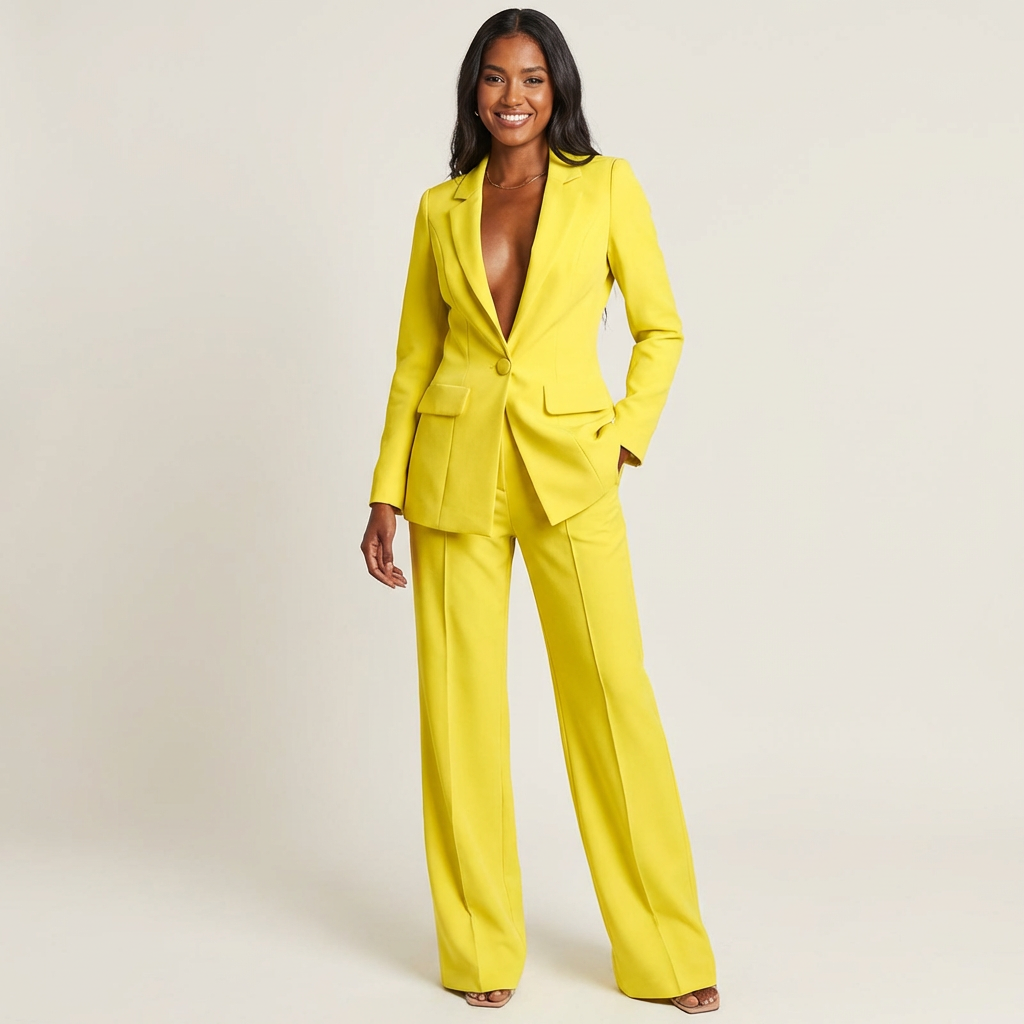 Pak met getailleerde blazer en wide-leg broek voor dames in geel