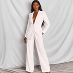 Pak met getailleerde blazer en wide-leg broek voor dames in wit