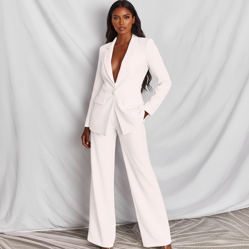Pak met getailleerde blazer en wide-leg broek voor dames in wit