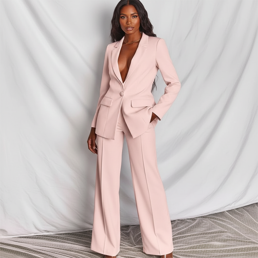 Pak met getailleerde blazer en wide-leg broek voor dames in lichtroze