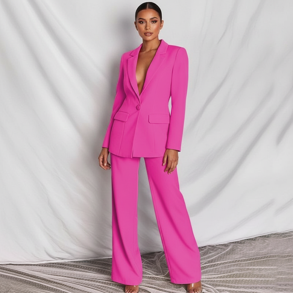 Pak met getailleerde blazer en wide-leg broek voor dames in roze