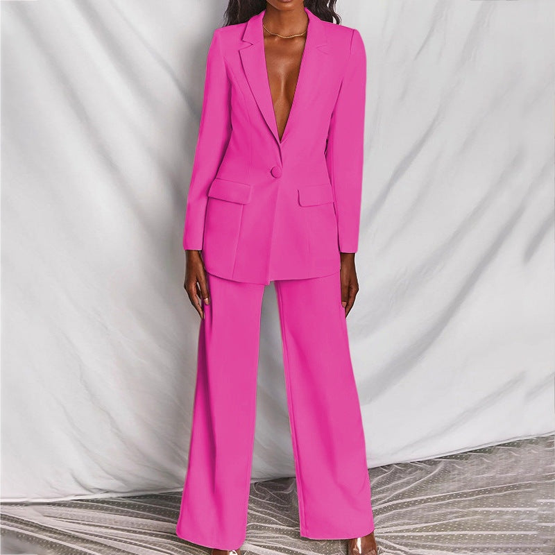 Pak met getailleerde blazer en wide-leg broek voor dames