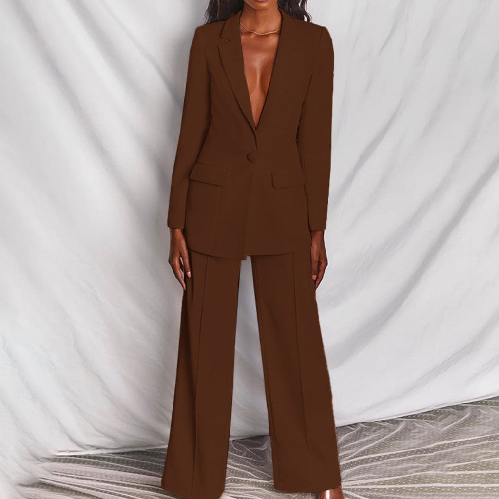 Pak met getailleerde blazer en wide-leg broek voor dames