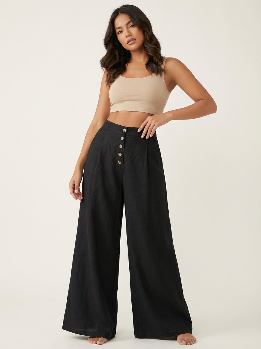 Palazzobroek met hoge taille en knoopsluiting