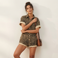 Playsuit met luipaardprint en knoopsluiting voor dames in bruin