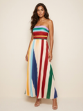 Plissé maxi jurk met strapless ontwerp