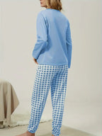 Pyjamaset met lange mouwen en geruite broek voor dames