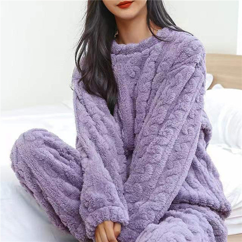 Pyjamaset met kabelstructuur en ronde hals voor dames in lila