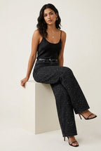 Rechte jeans met hoge taille en glitterdetails voor dames