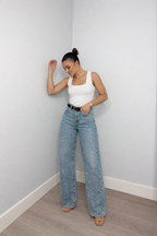 Rechte jeans met hoge taille en glitterdetails voor dames