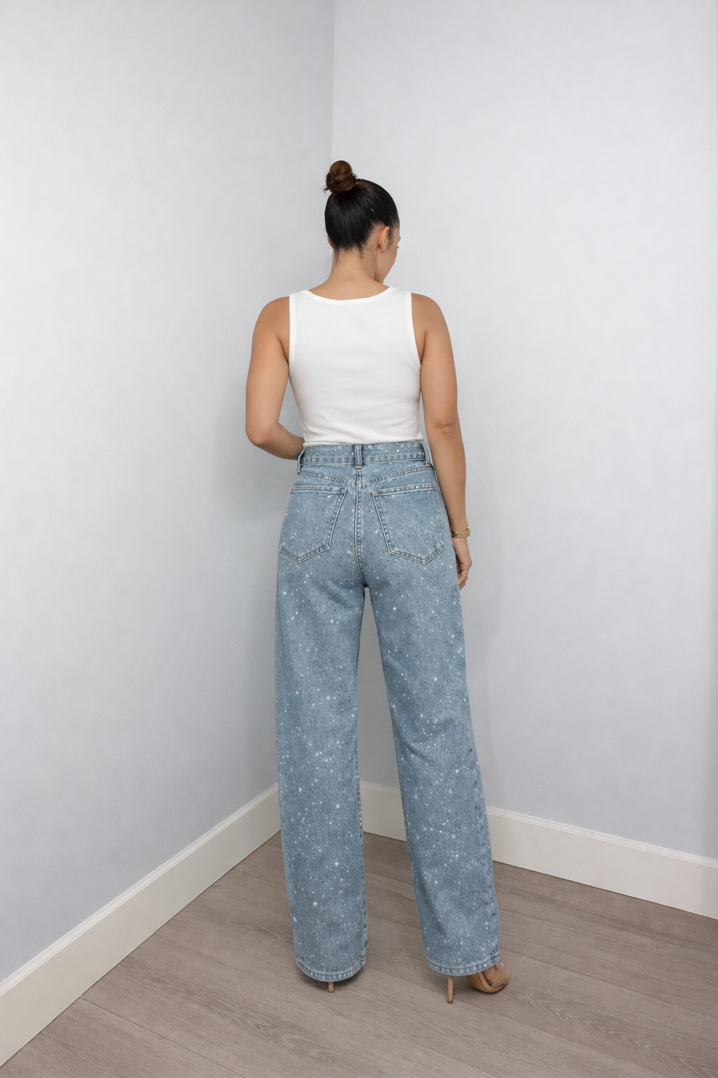 Rechte jeans met hoge taille en glitterdetails voor dames