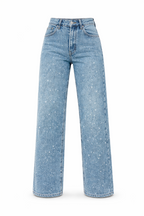 Rechte jeans met hoge taille en glitterdetails voor dames