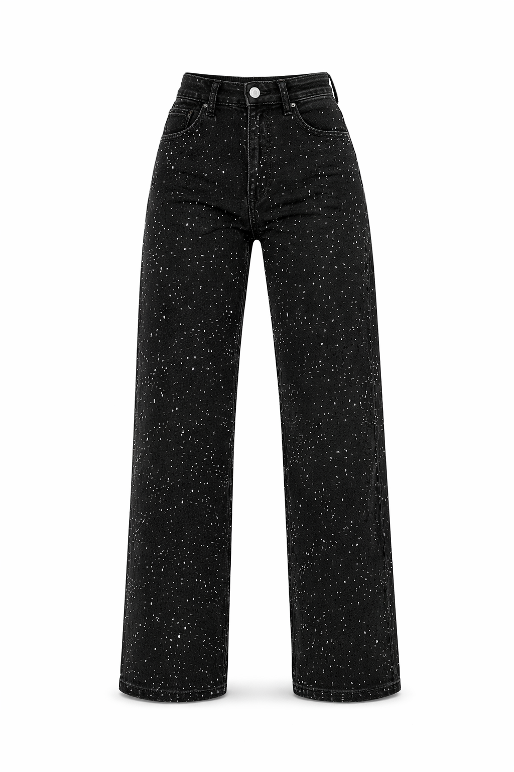 Rechte jeans met hoge taille en glitterdetails voor dames