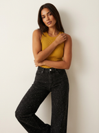 Rechte jeans met hoge taille en glitterdetails voor dames