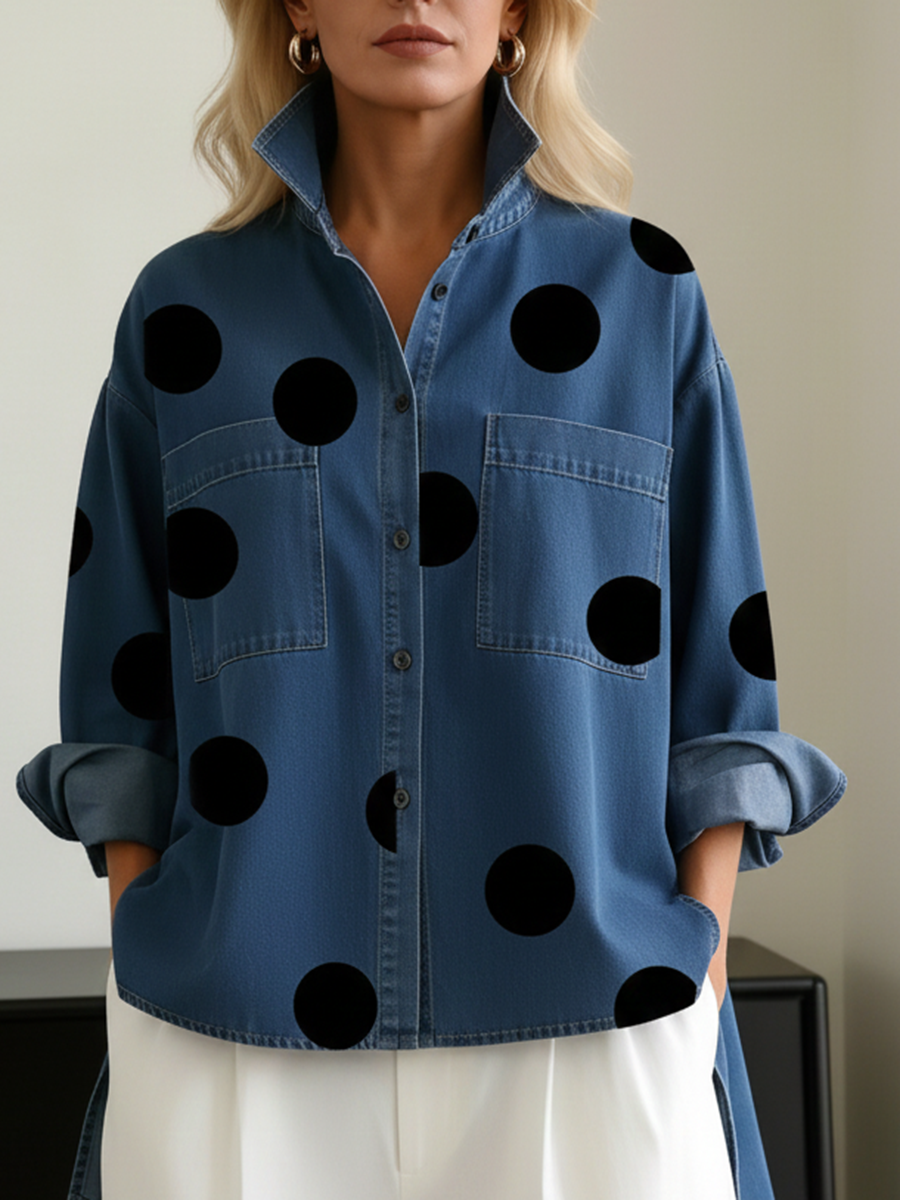 Relaxte top met stippenprint en lange mouwen voor dames