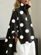 Relaxte top met stippenprint en lange mouwen voor dames in zwart