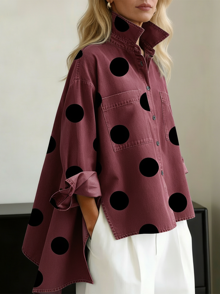Relaxte top met stippenprint en lange mouwen voor dames in rood