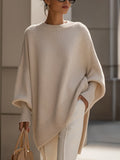 Relaxte trui met ronde hals en zacht gebreide stof voor dames in beige