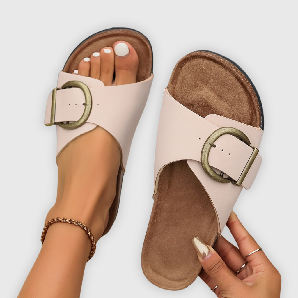 Sandalen met brede band en gesp voor dames in lichtroze