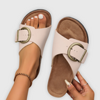 Sandalen met brede band en gesp voor dames in lichtroze