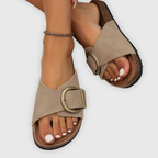 Sandalen met brede band en gesp voor dames in khaki