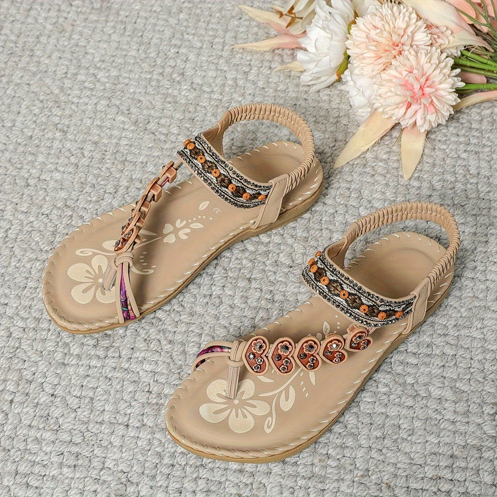 Sandalen met kralendetails en elastische hielband voor dames in beige