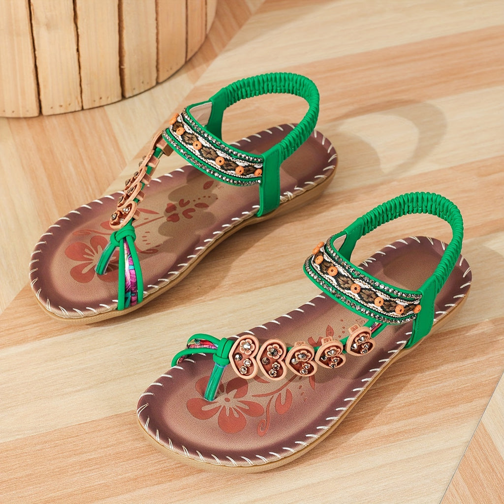 Sandalen met kralendetails en elastische hielband voor dames in groen