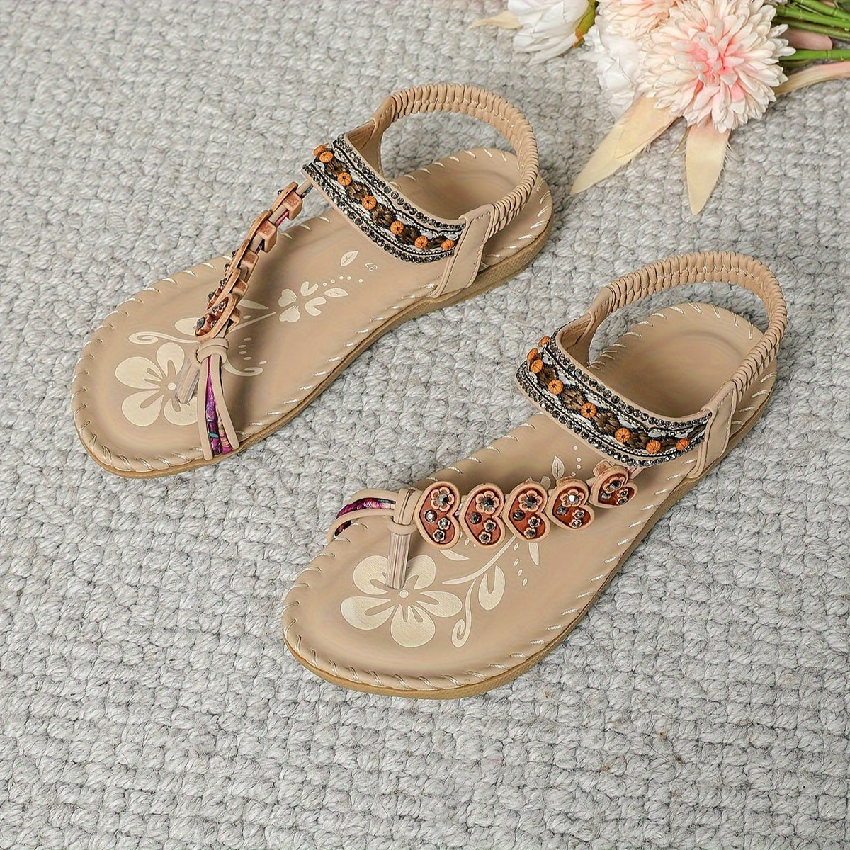 Sandalen met kralendetails en elastische hielband voor dames
