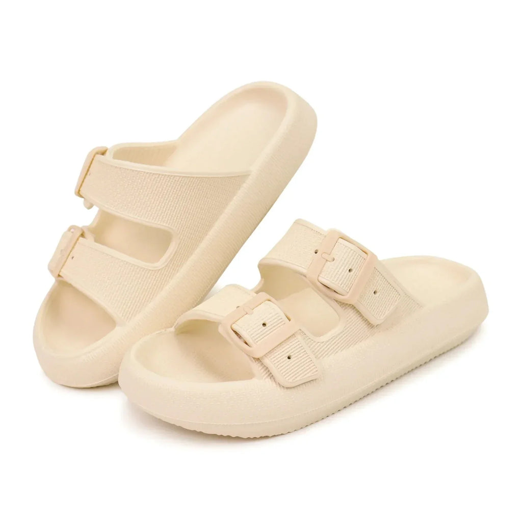Sandalen met gespen en dikke zool voor dames in crèmewit