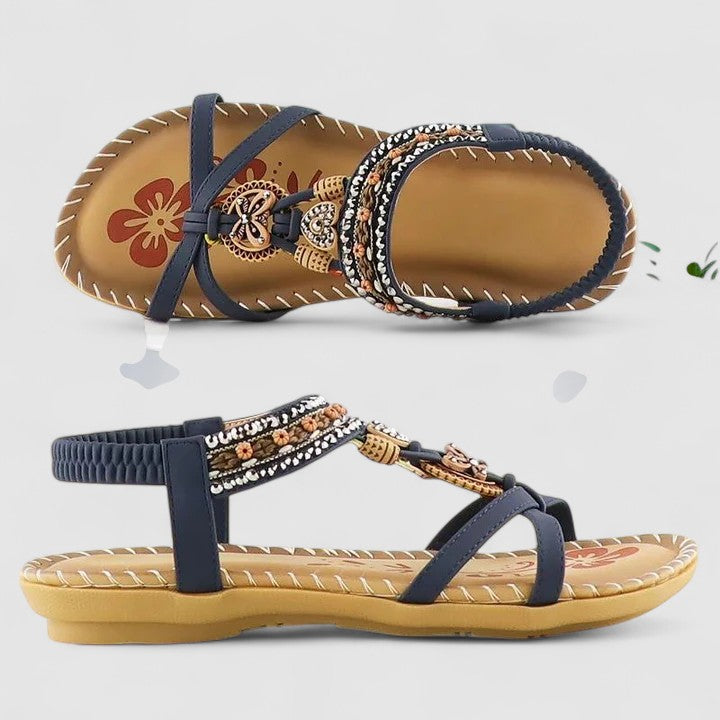 Sandalen met sierdetails en elastische hielband voor dames in kobaltblauw
