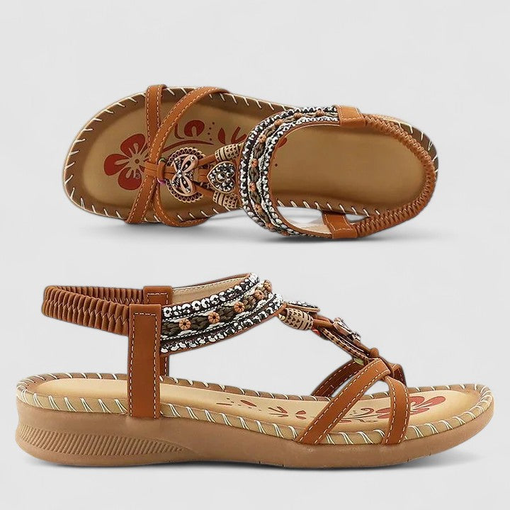 Sandalen met sierdetails en elastische hielband voor dames in beige bali