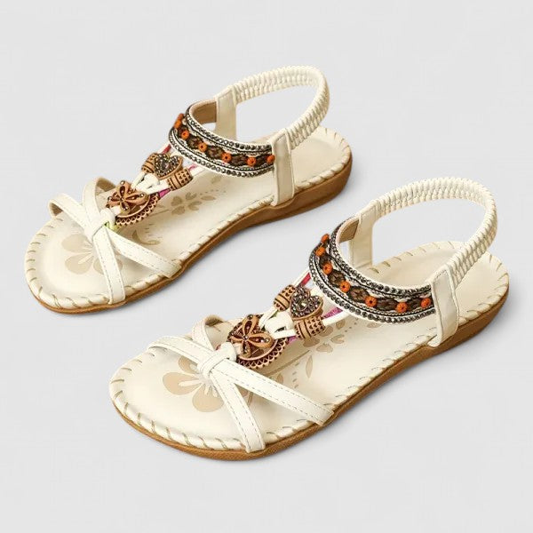 Sandalen met sierdetails en elastische hielband voor dames in witte athene