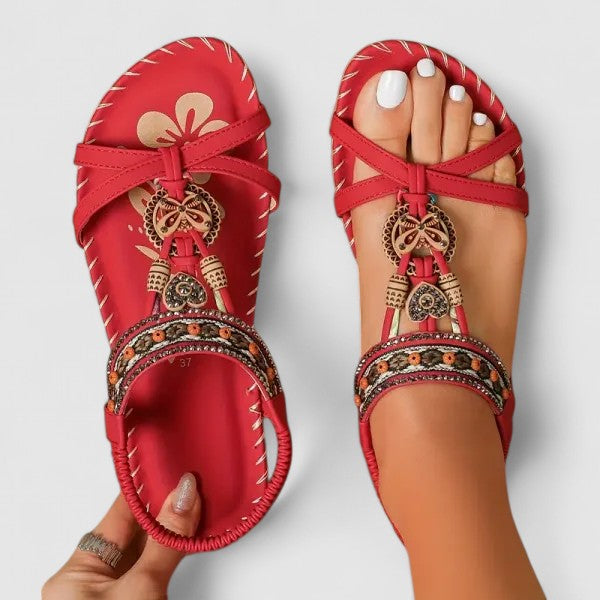 Sandalen met sierdetails en elastische hielband voor dames in toledo rood