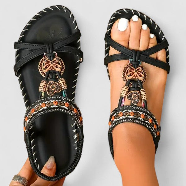 Sandalen met sierdetails en elastische hielband voor dames in grafiet zwart
