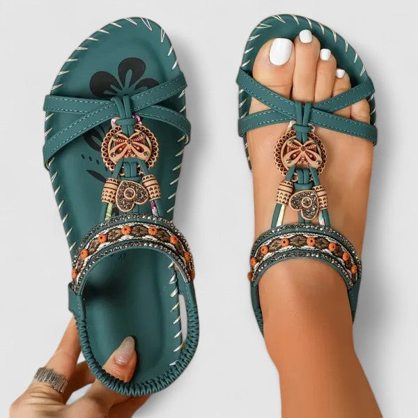 Sandalen met sierdetails en elastische hielband voor dames in amazone groen
