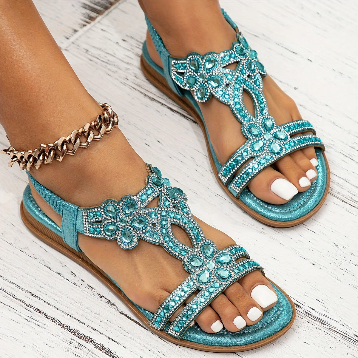Sandalen met strassdetails en elastische hielband voor dames