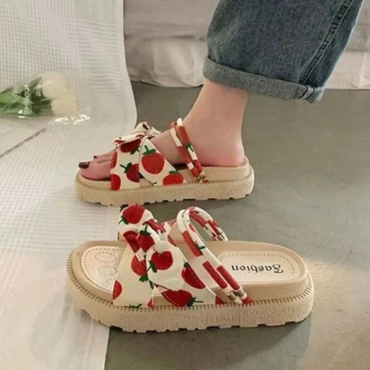 Sandalen met strikdetail en elastische hielband in aardbei