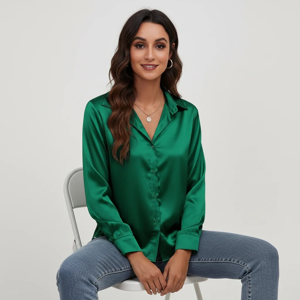 Satijnen blouse met klassieke kraag