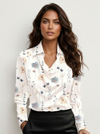 Blouse in satijnlook met watervalhals en subtiele glans voor dames in beige