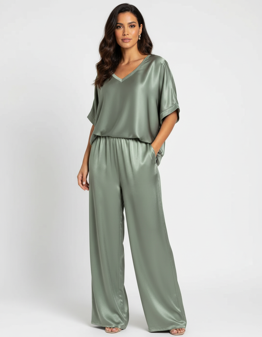 Satijnen lounge set met wide-leg broek voor dames