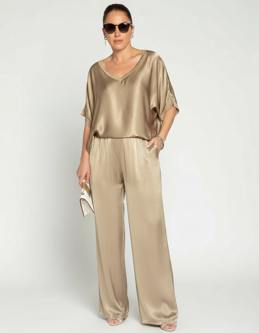 Satijnen lounge set met wide-leg broek voor dames