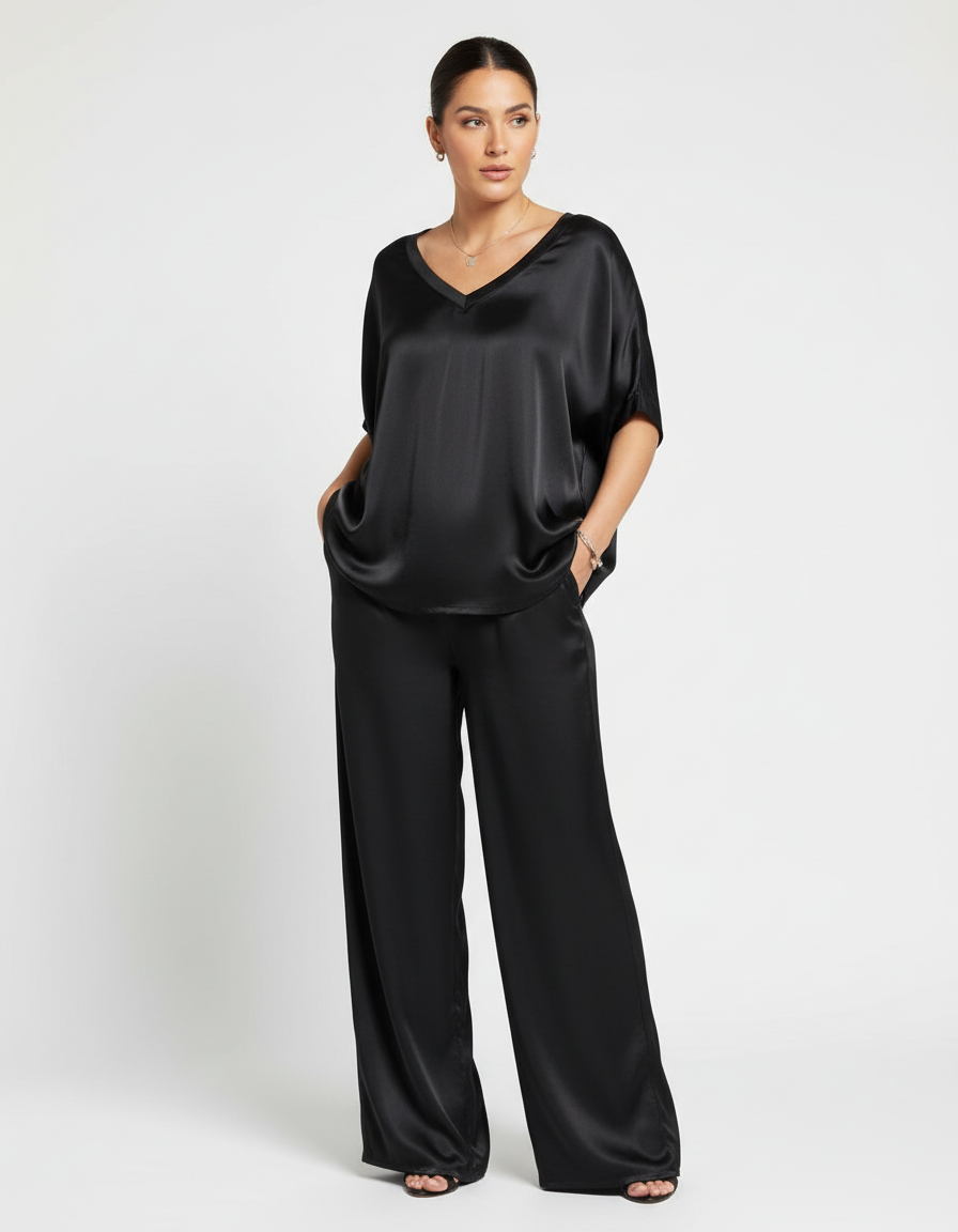 Satijnen lounge set met wide-leg broek voor dames