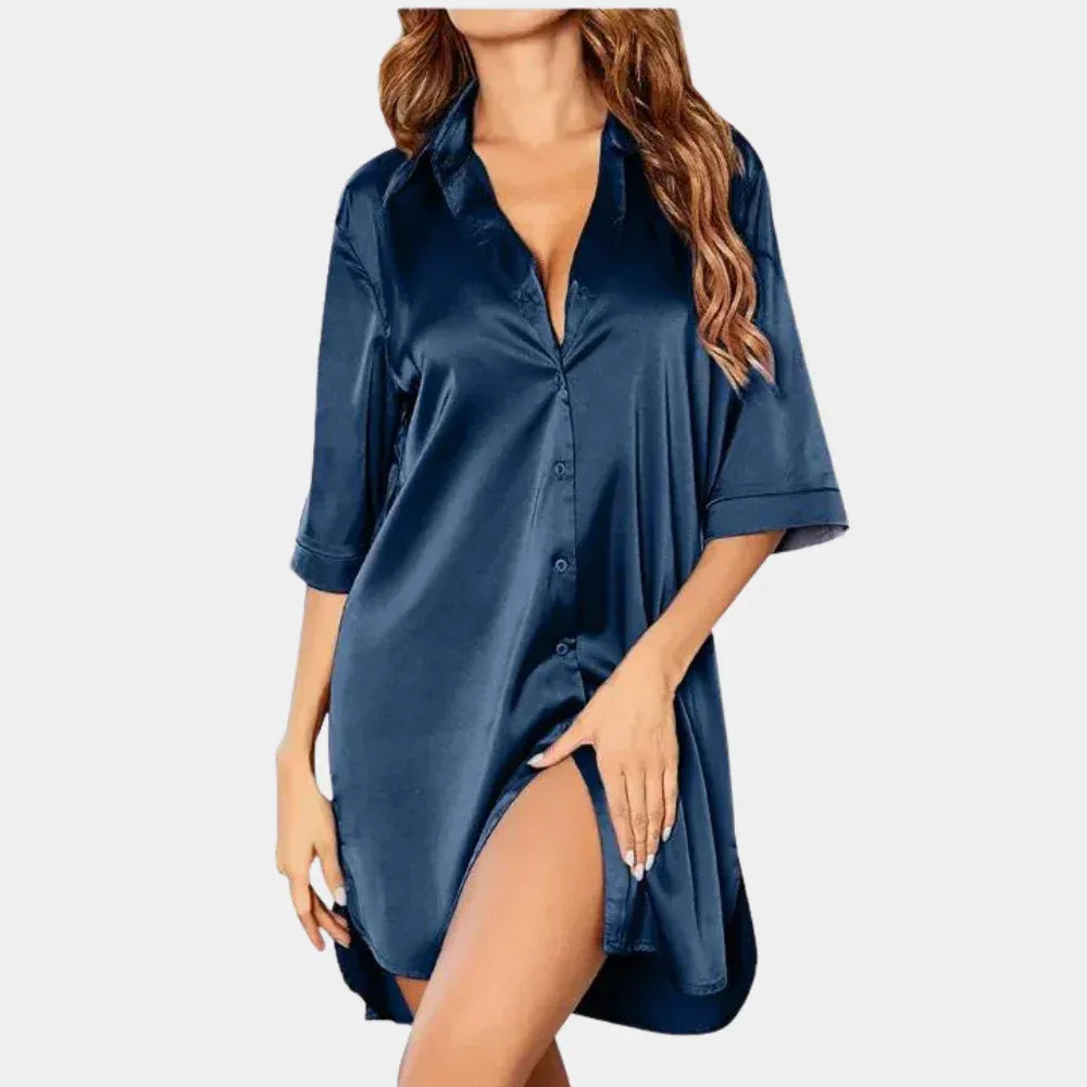 Nachthemd in satijnlook met knopen en split voor dames